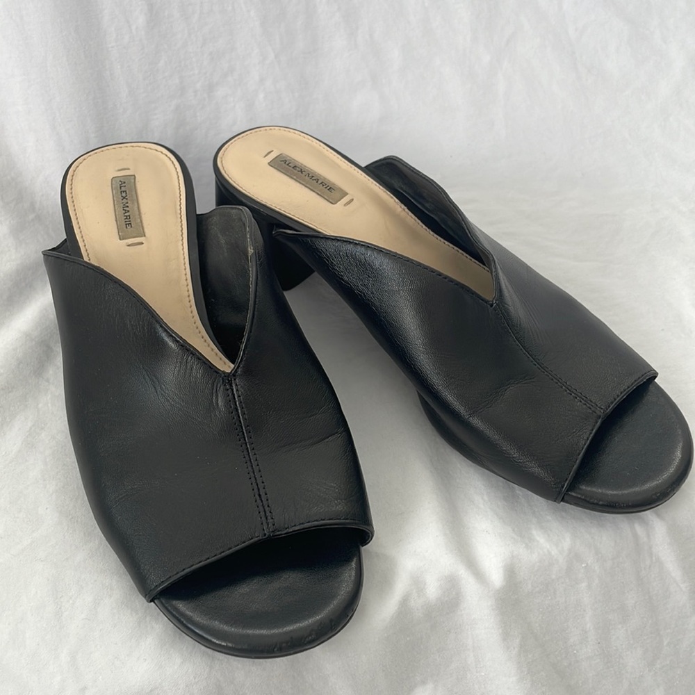 Black leather mules
